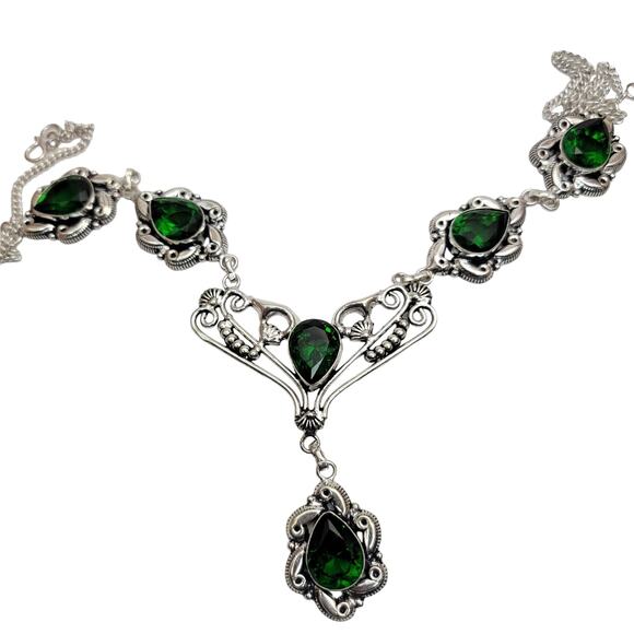 Copied - Emeraldine Sterling Silver Necklace Intricate Victorian D - Picture 1 of 1